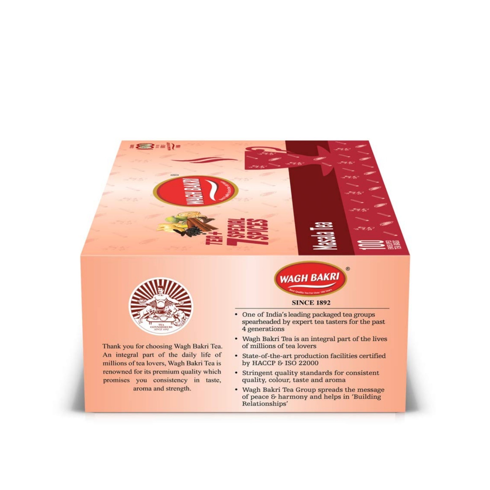 Wagh Bakri MASALA TEA 100 Enveloped Tea Bags, Authentic Spiced Indian Chai