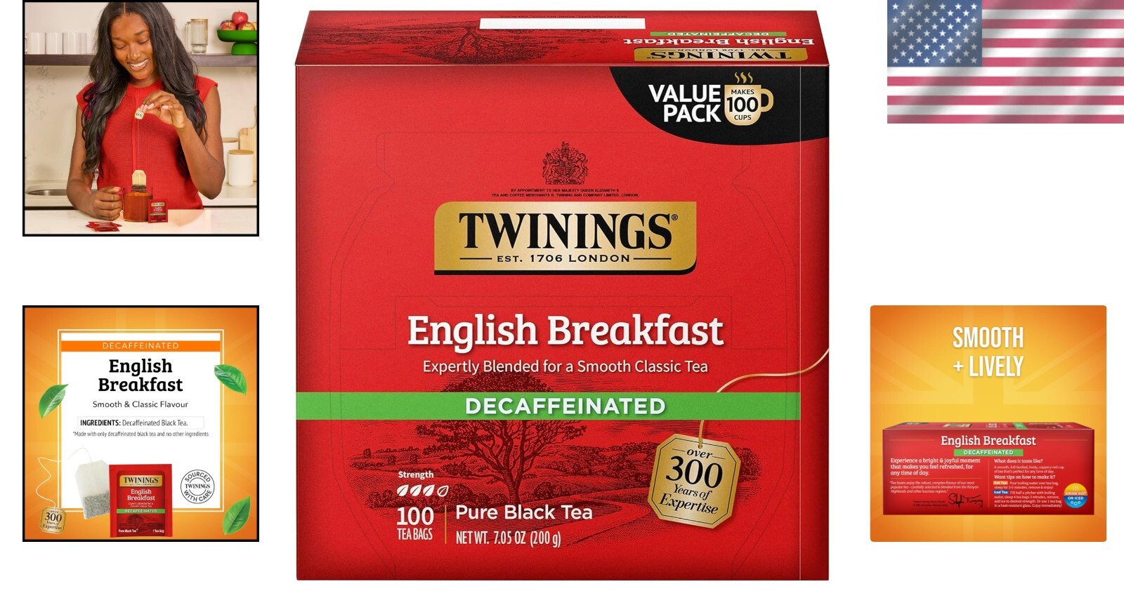Decaf English Breakfast Tea – Full-Flavored 100 Tea Bags for Anytime Enjoyment
