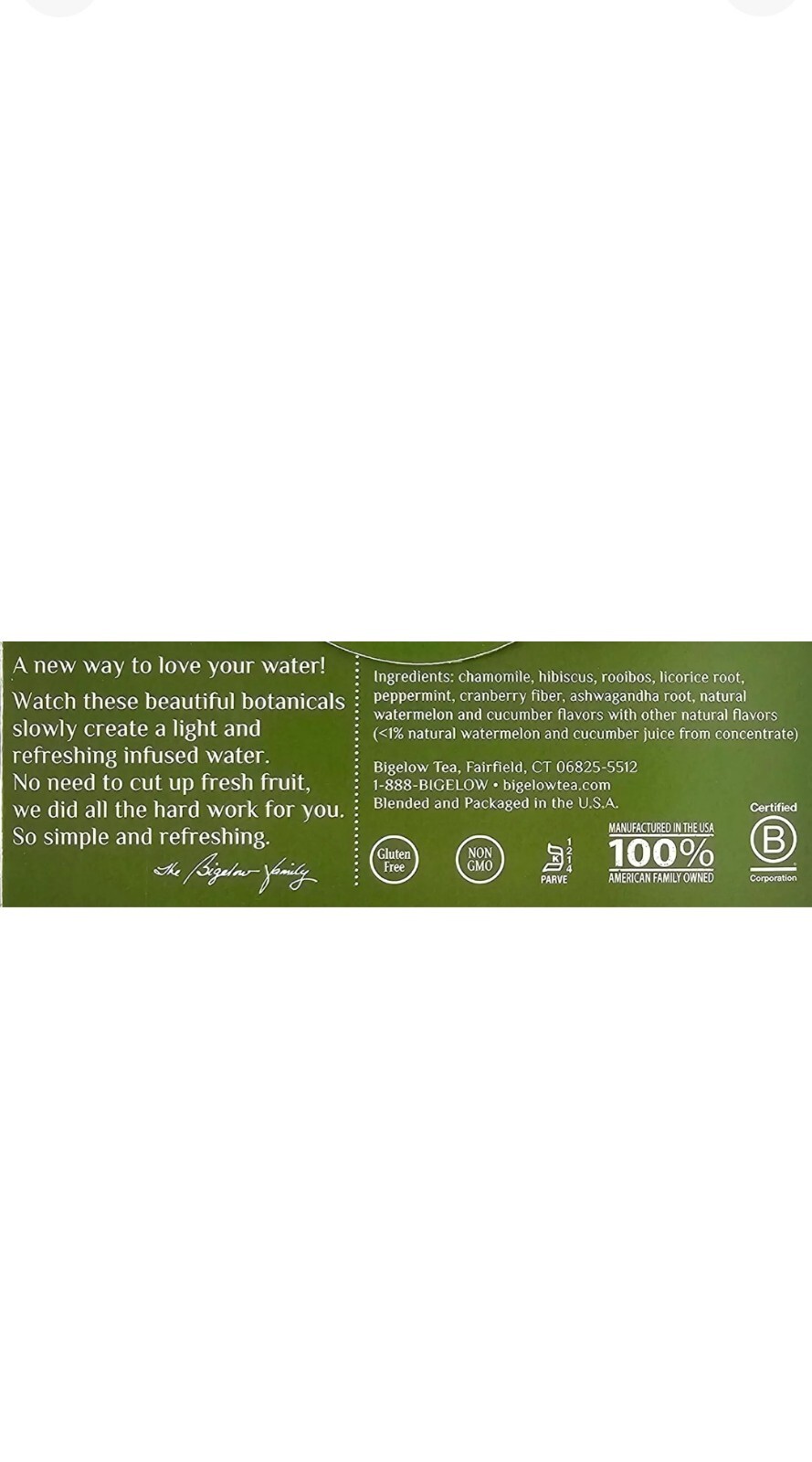 Bigelow Botanicals Watermelon Cucumber Mint Cold Water Herbal Pack Of 2 Ex:04/26
