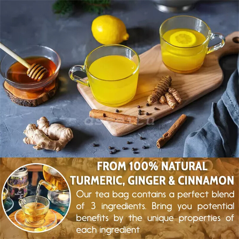 60Bags Turmeric Ginger Cinnamon Tea No Additive Support Brain Weight Sleep-Skin