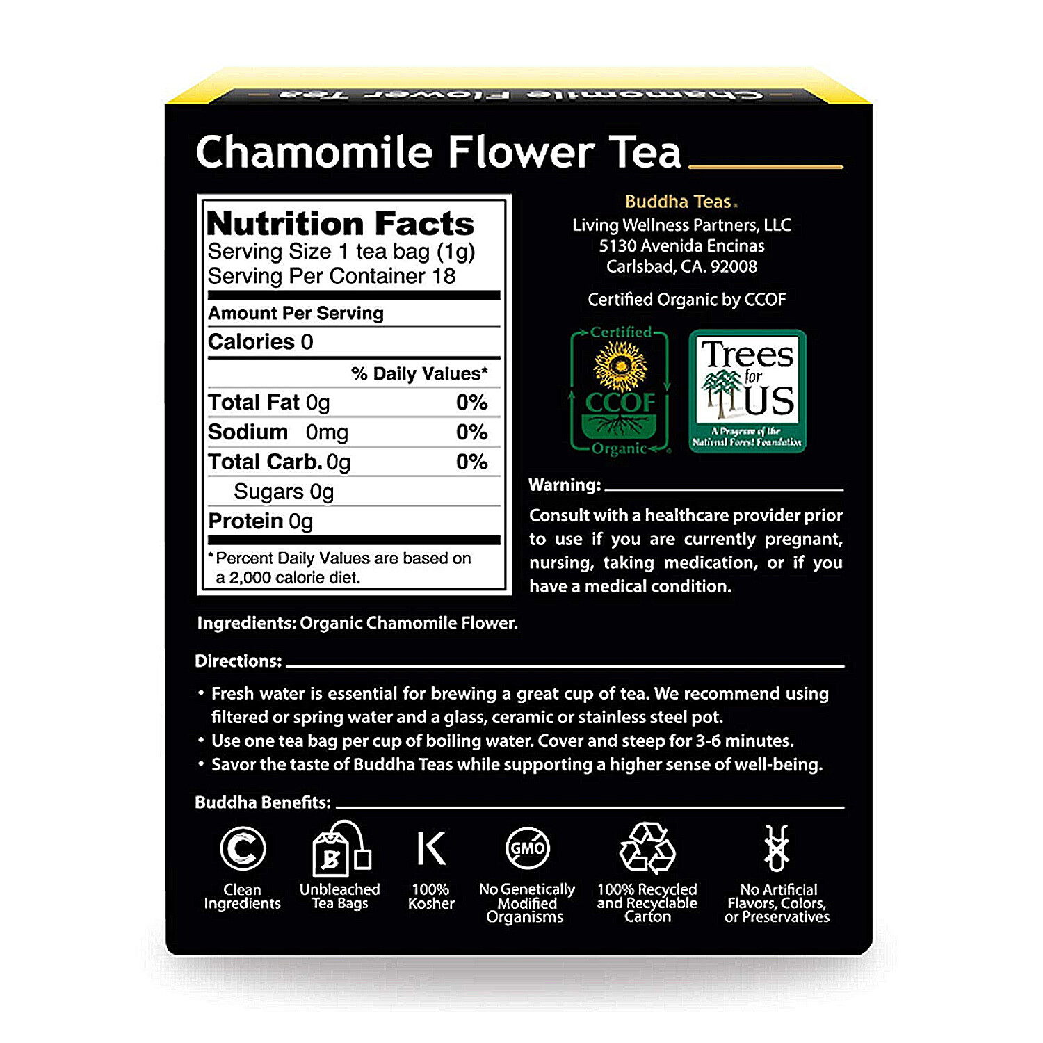 Buddha Teas Organic Chamomile Flower Tea, 18 Tea Bags