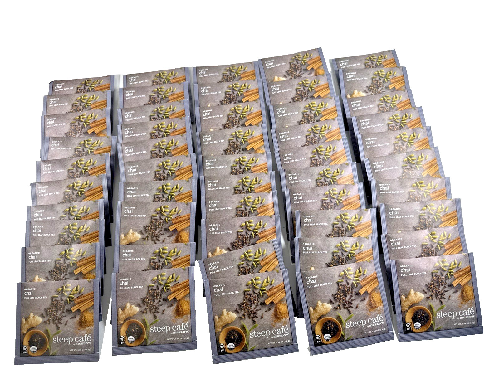 NEW 50 Individual SEALED Bags Steep By Bigelow Café Organic CHAI BLACK TEA