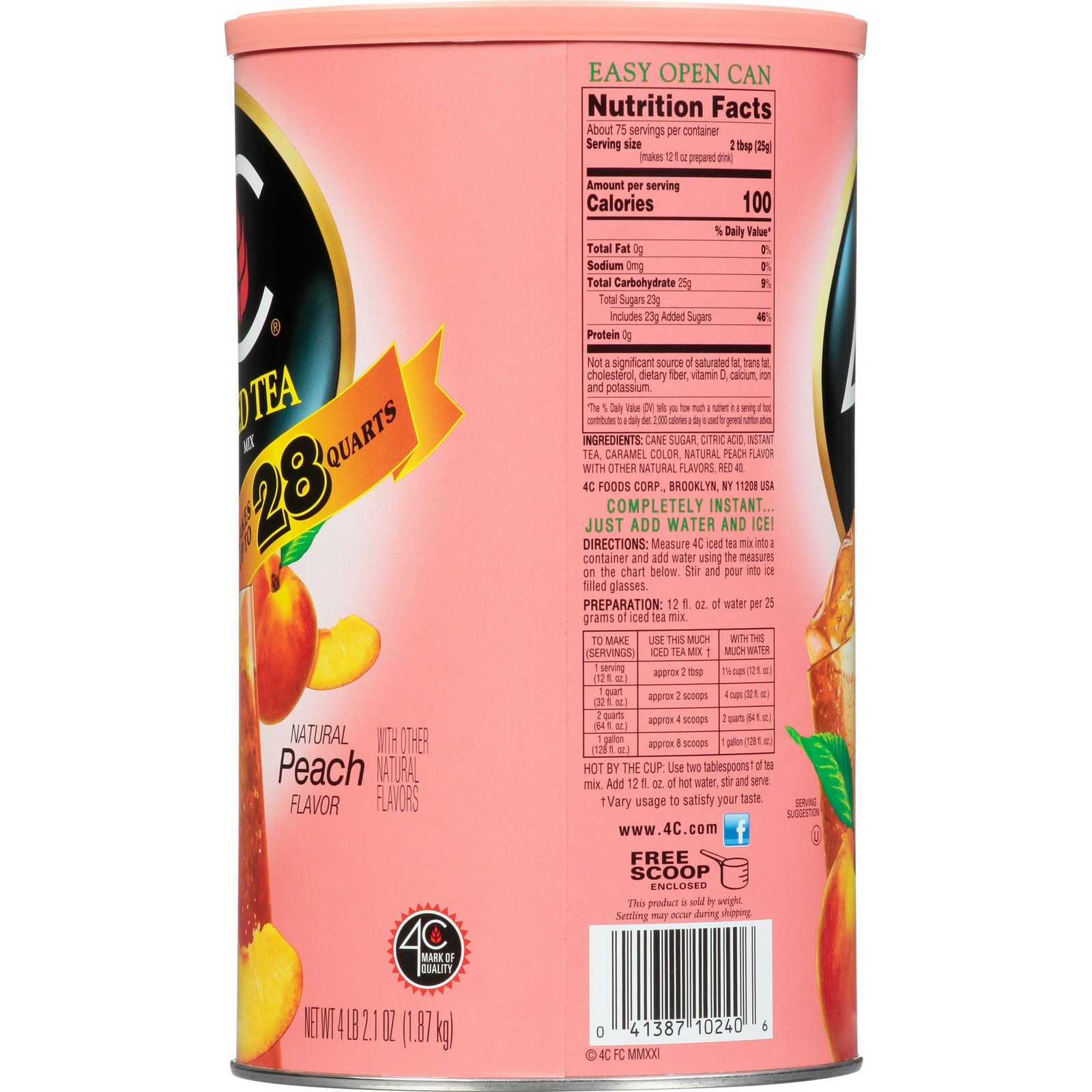 4C Natural Peach Iced Tea Mix, 66.1 oz (4lbs 2.1oz)