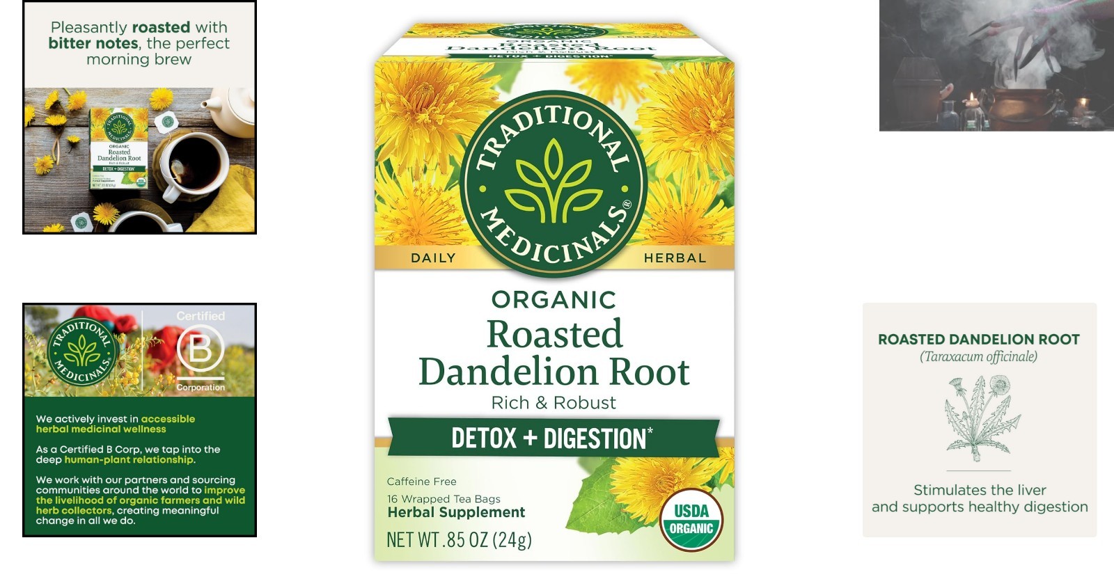Caffeine-Free Organic Dandelion Root Tea – Gut & Liver Health Support – 16 Bags