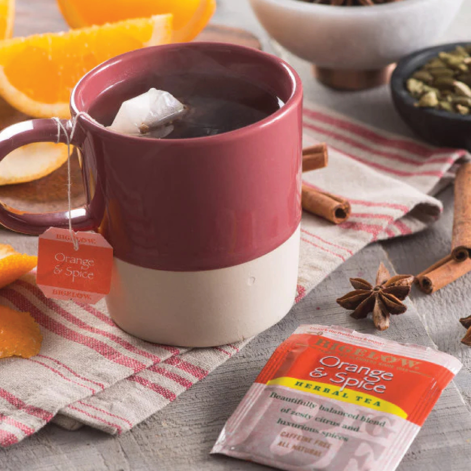 1x Box Bigelow Orange & Spice Herbal Tea | 20 Pouches Per Box | 1.50oz
