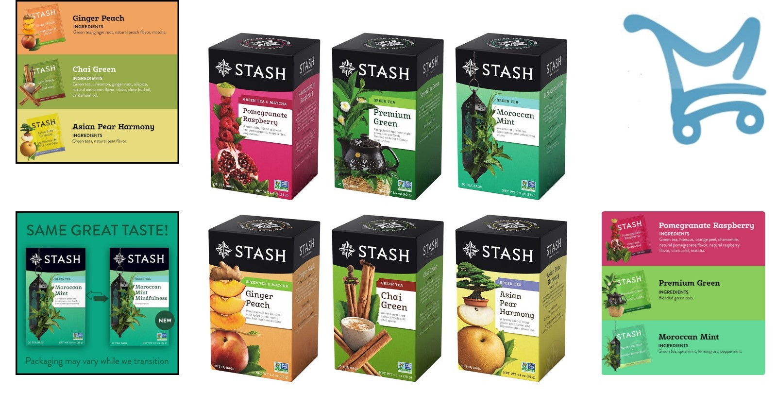 Green Tea Variety Pack 6 Flavors Caffeinated 108 Tea Bags Choice