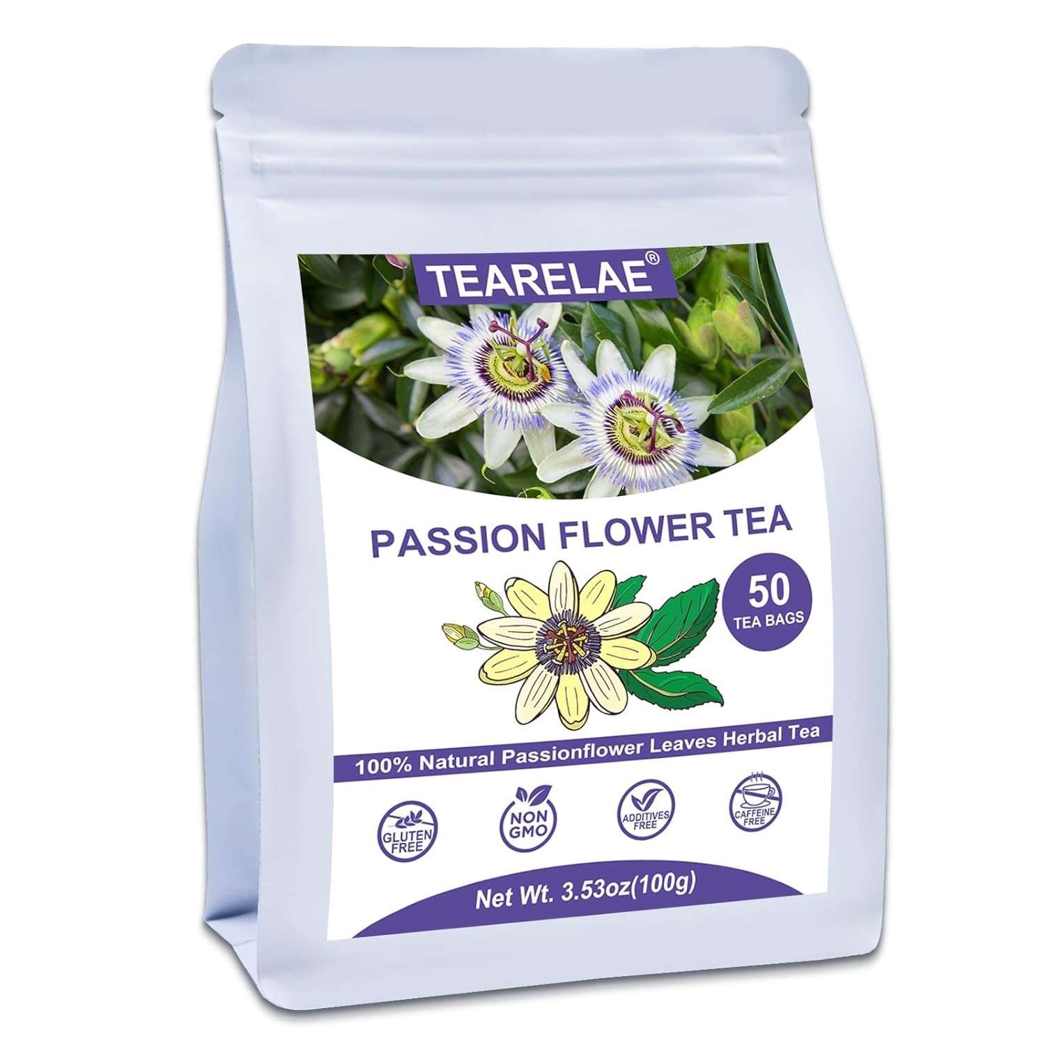 50 Count Passion Flower Tea – Pure Caffeine-Free Herbal Delight for Relaxation