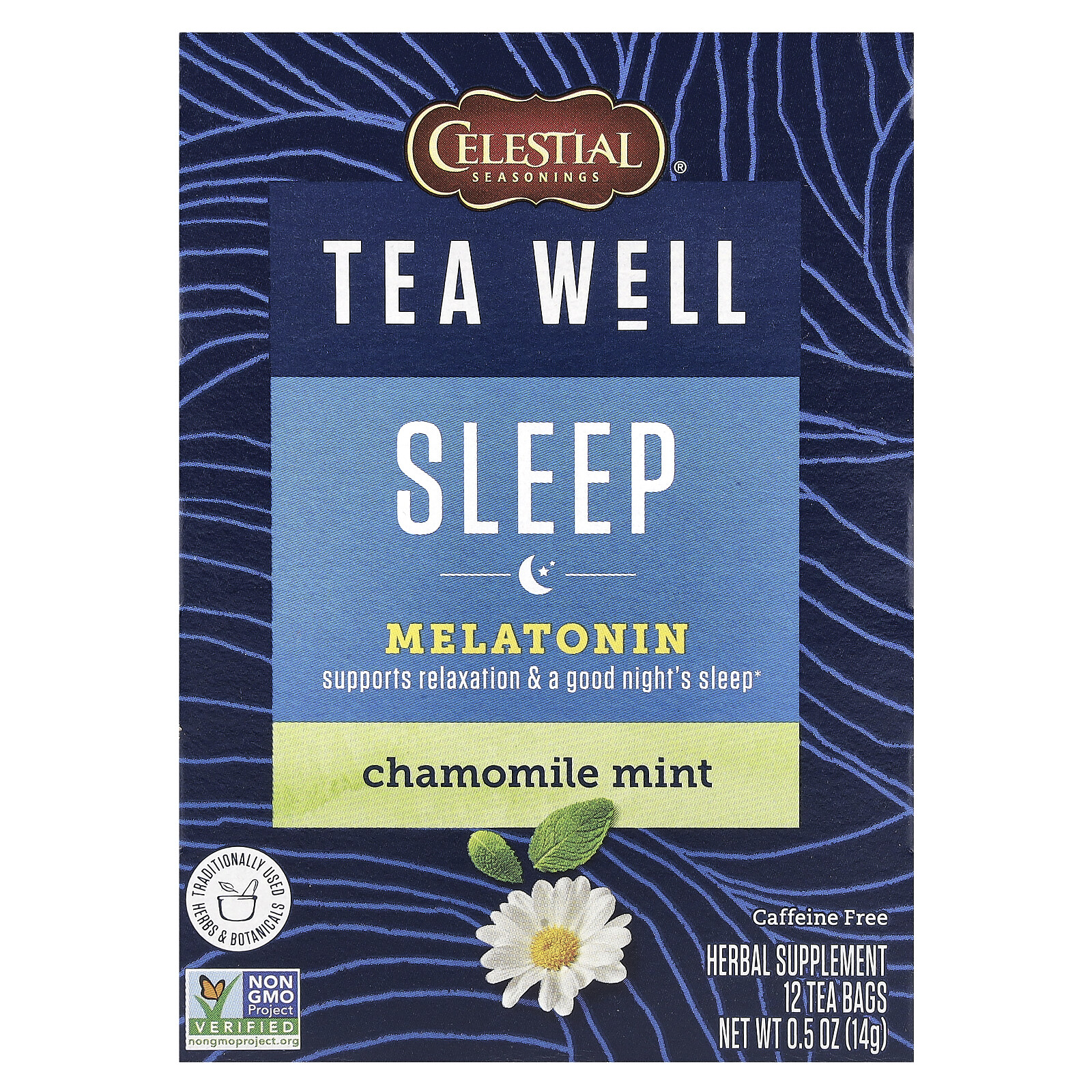 Sleep, Melatonin, Chamomile Mint, Caffeine Free, 12 Tea Bags, 0.04 oz (1.2 g)