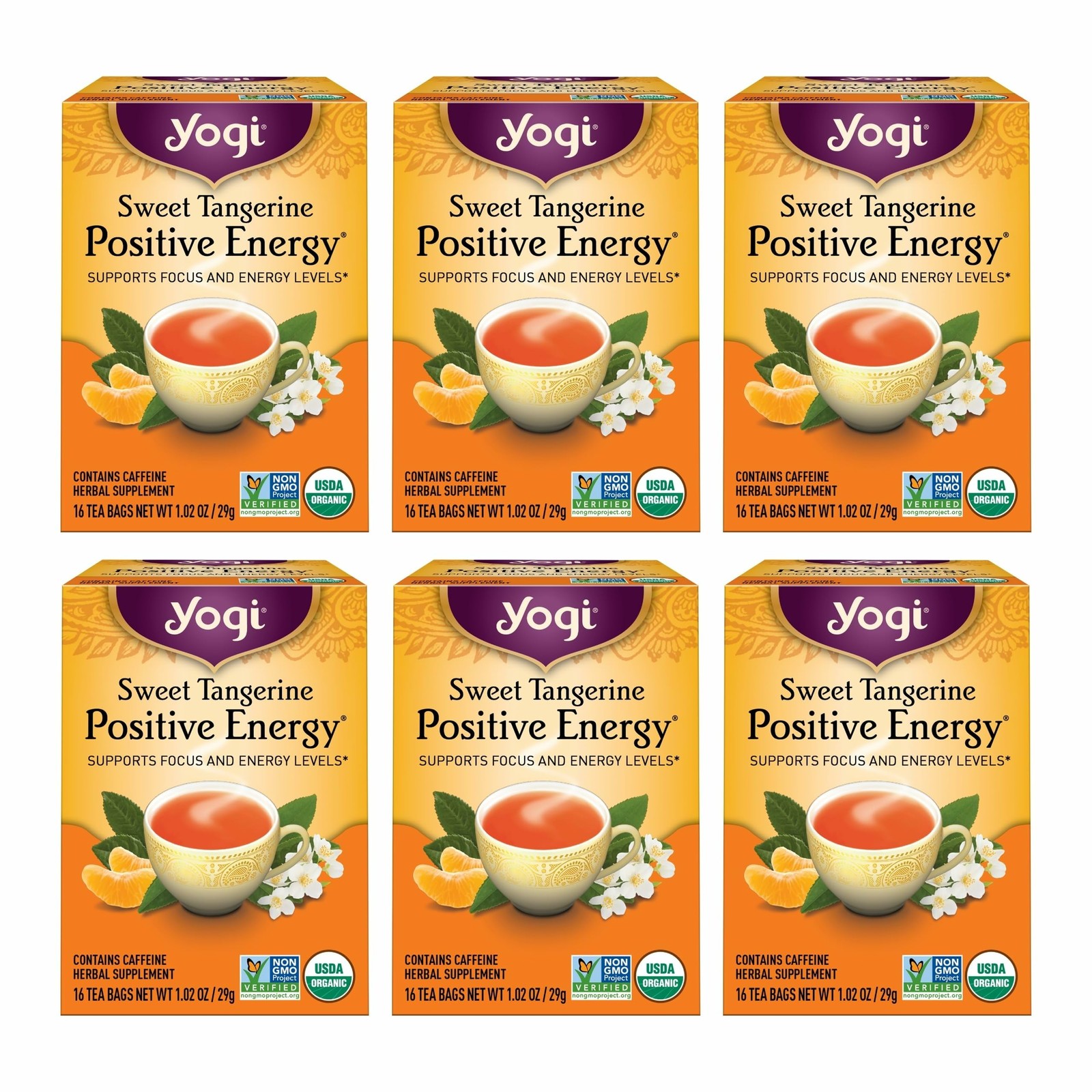 Yogi Sweet Tangerine Positive Energy Tea – 16 Bags 16 Count (Pack of 6)