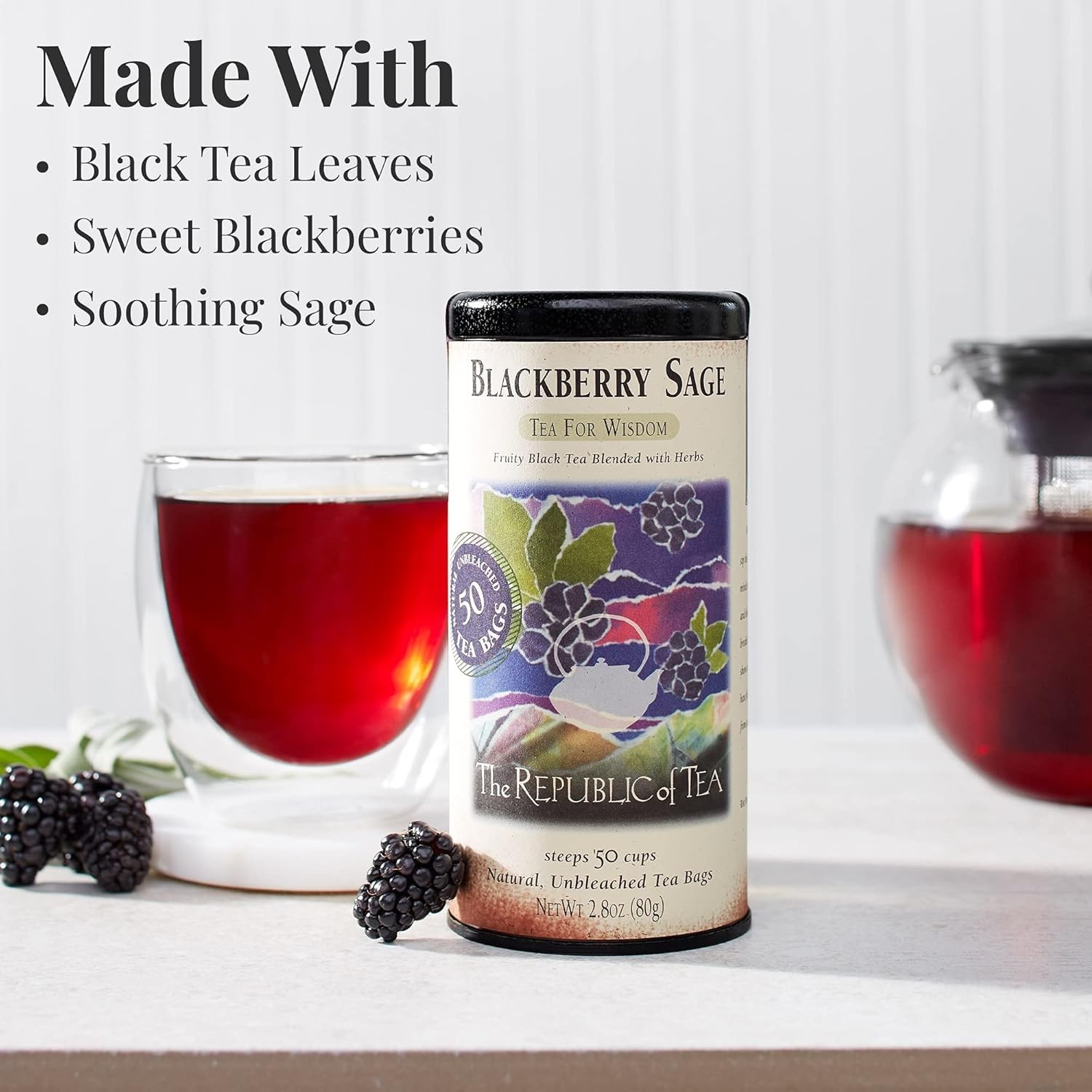 Gourmet Blackberry Sage Black Tea, 250 Bags – Sugar & Carb Free Delight