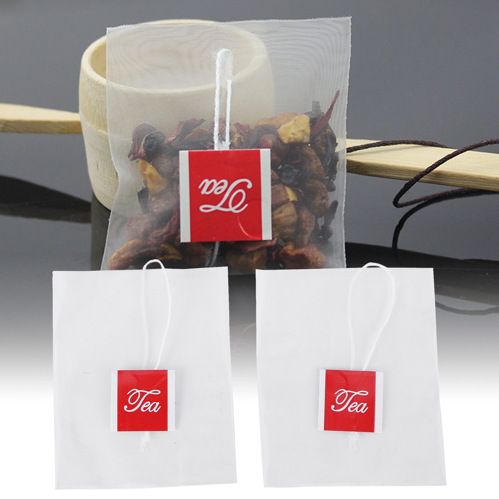 1000Pcs5.5 X 7Cm Pyramid Tea Bag Nylon Tea Bag Single String Label1139