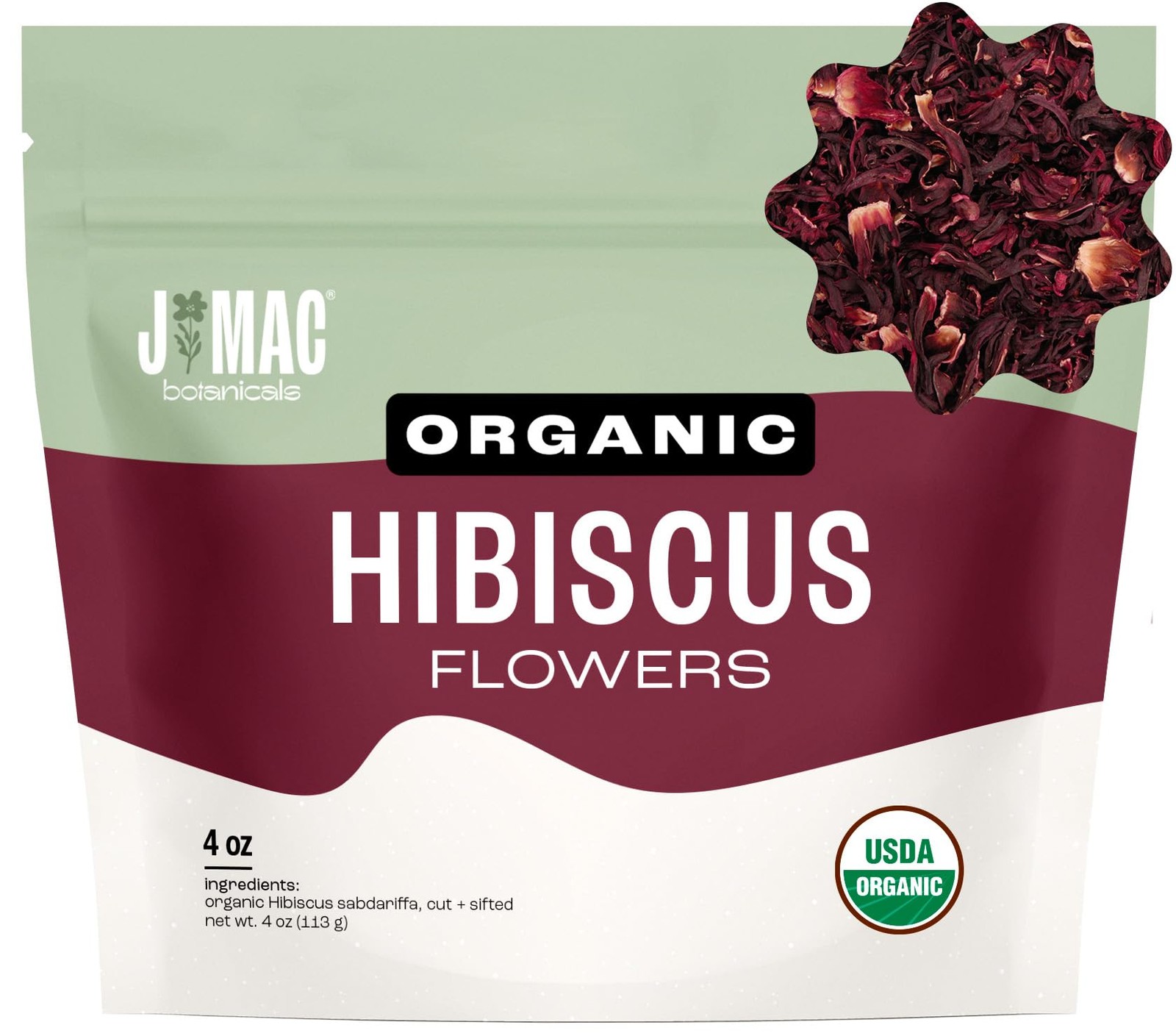 J Mac Botanicals, Organic Hibiscus Flower 4 ounce, Hibiscus tea, cut & sifted…