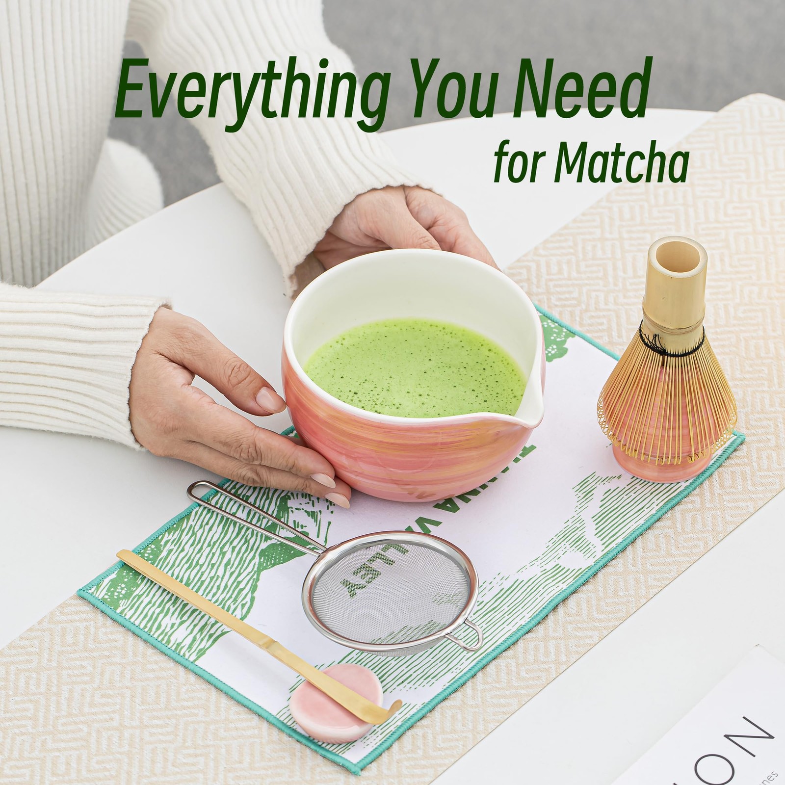 Matcha Whisk Set,7 Pcs Matcha Set Pink,Matcha Kit for Ceremony,480 Ml Ceramic…