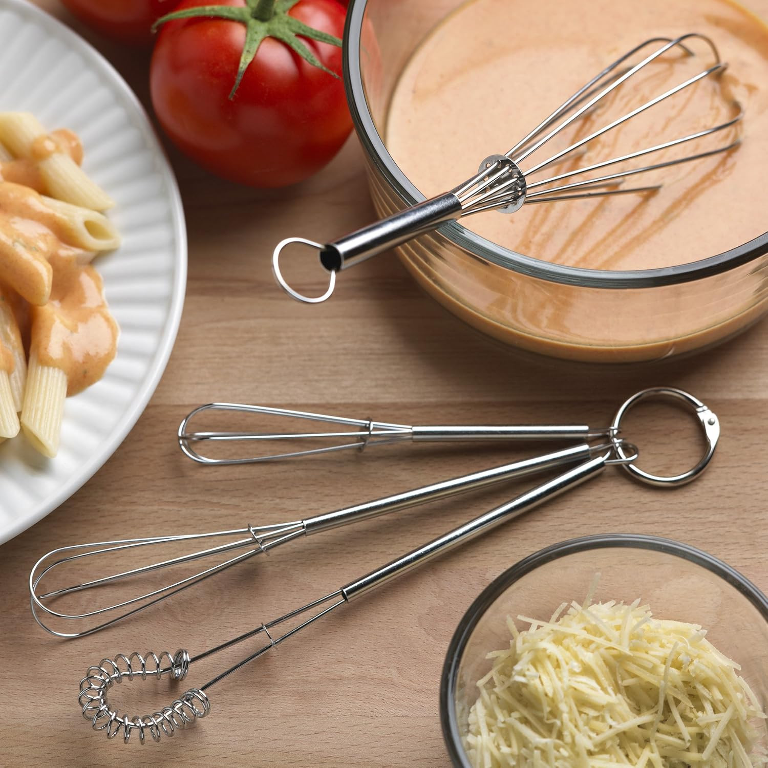 Mini Whisks, Chrome Plated, Set of 4, Metallic, 8 X 2 X 1.75 Inches