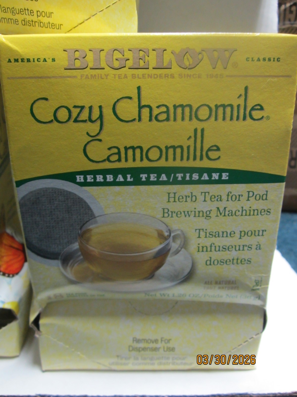 Bigelow 18ct Cozy Chamomile Herbal Tea For Pod Brewing Machines LOT OF 3! AS IS