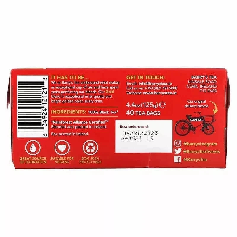 Barry’s Tea Gold Blend 40 Tea Bags 125g FREE SHIPPING WORLD WIDE
