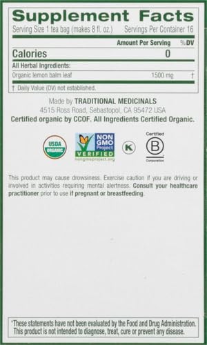 Traditional Medicinals Organic, Lemon Balm – 16 Count (Pack of 1), Green