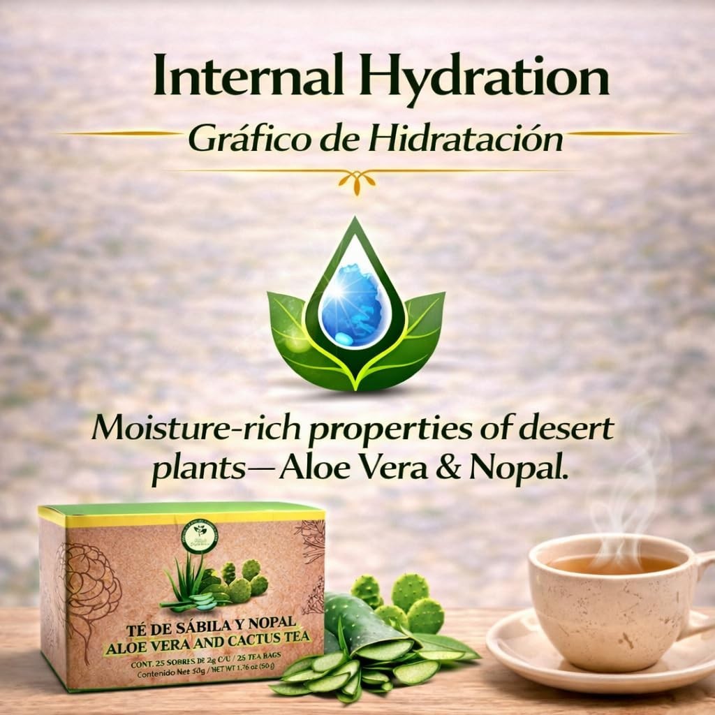 Sábila & Nopal Tea (Aloe Vera & Cactus Tea) – 100% Natural, Vegan | 25 Tea Bags