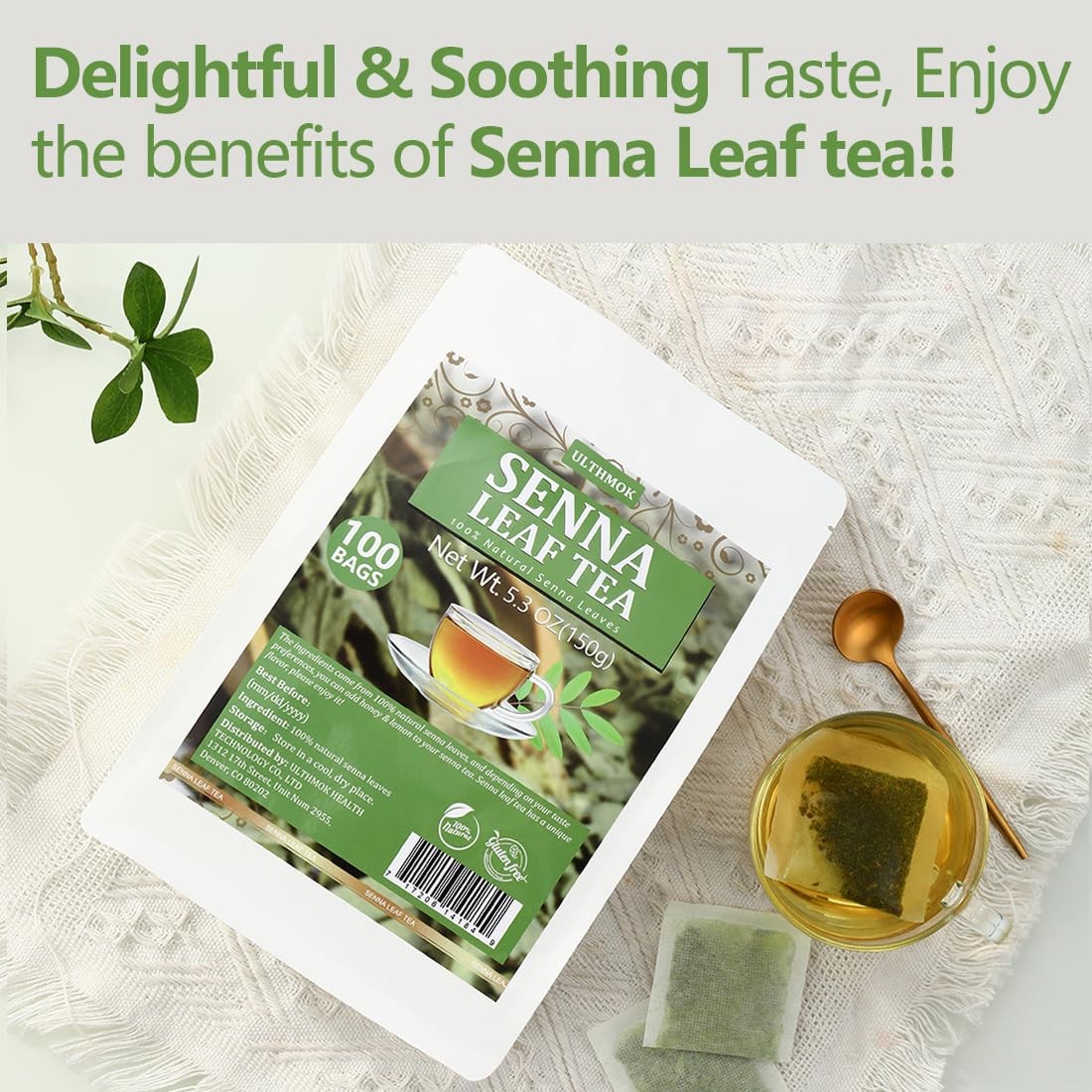 Premium 100 Senna Tea Bags, Made with 100% Natural 100 Count (Pack of 1)