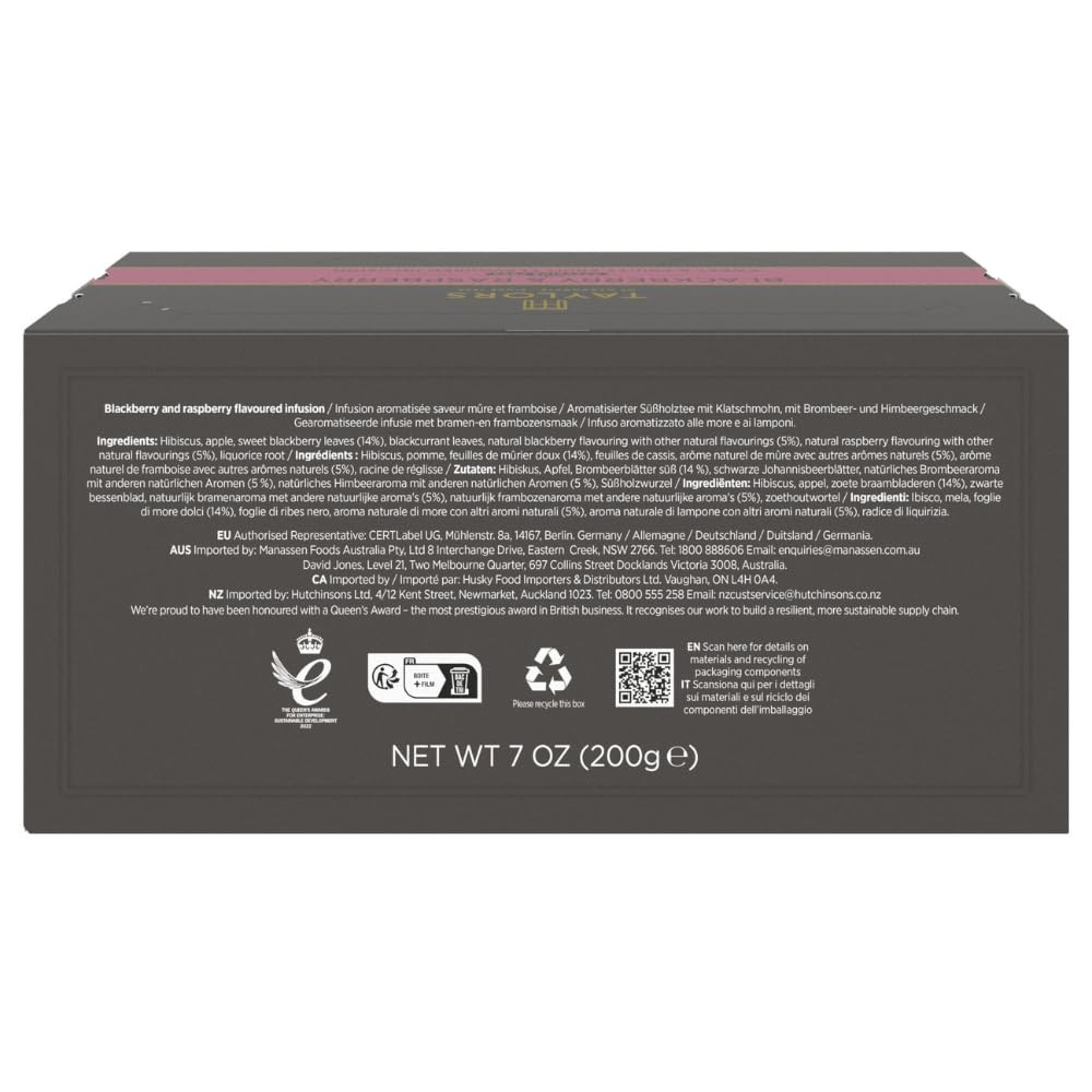 Blackberry & Raspberry, Herbal Tea, Individually Wrapped Bags, 100 Count (Pack o
