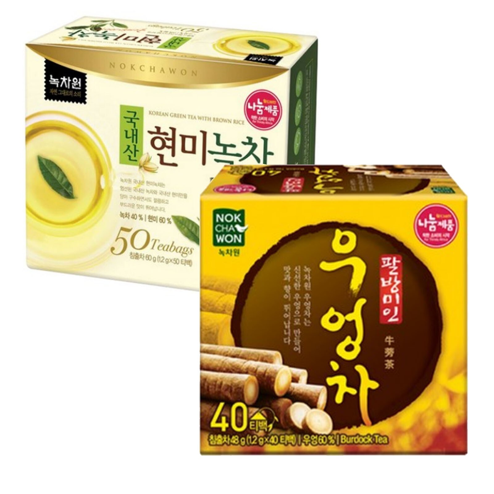 Korea Nokchawon Brown Rice Green Tea + Burdock Tea 90 Tea bag Free Shipping