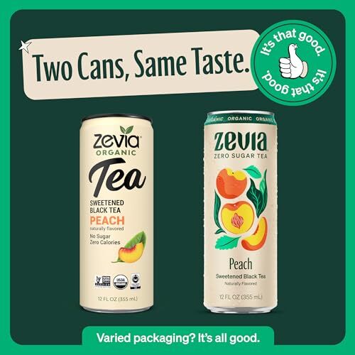 Zevia Organic Sugar Free Iced Tea Black Tea Peach 12 Ounce Cans Pack of 12
