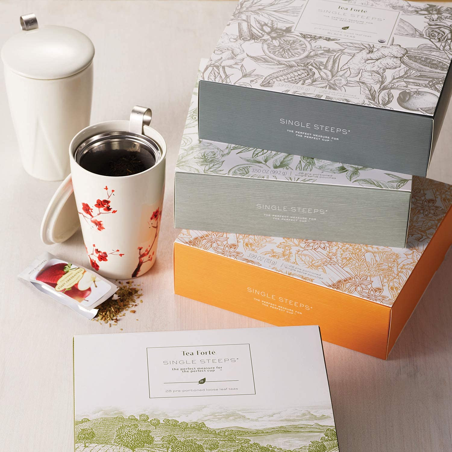 Herbal Tea Assortment Single Steeps Loose Leaf Premium Tea Gift Set Sampler, 28