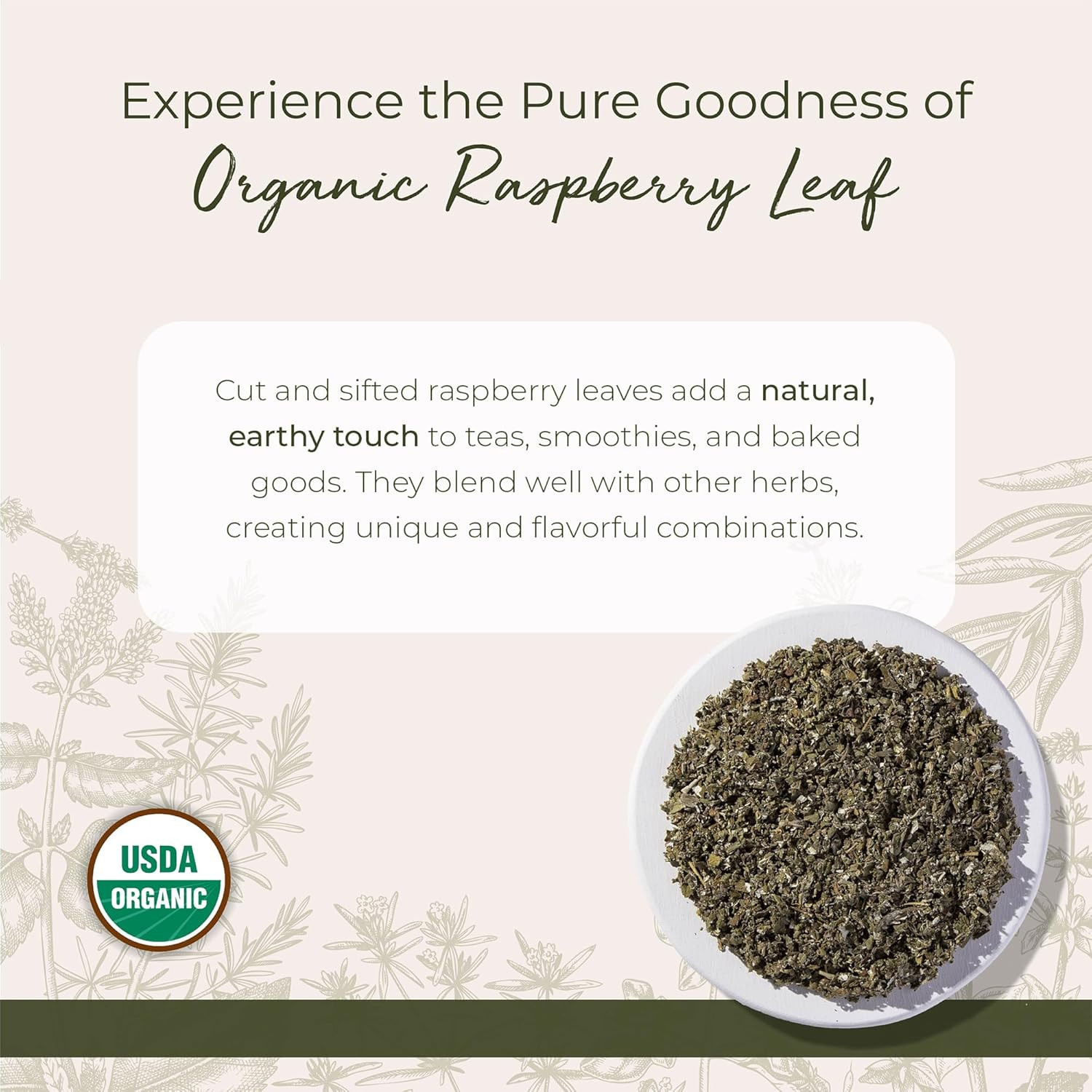 Organic Raspberry Leaf – Herbal Loose Leaf Tea, Caffeine Free Natural Herbs, Pur