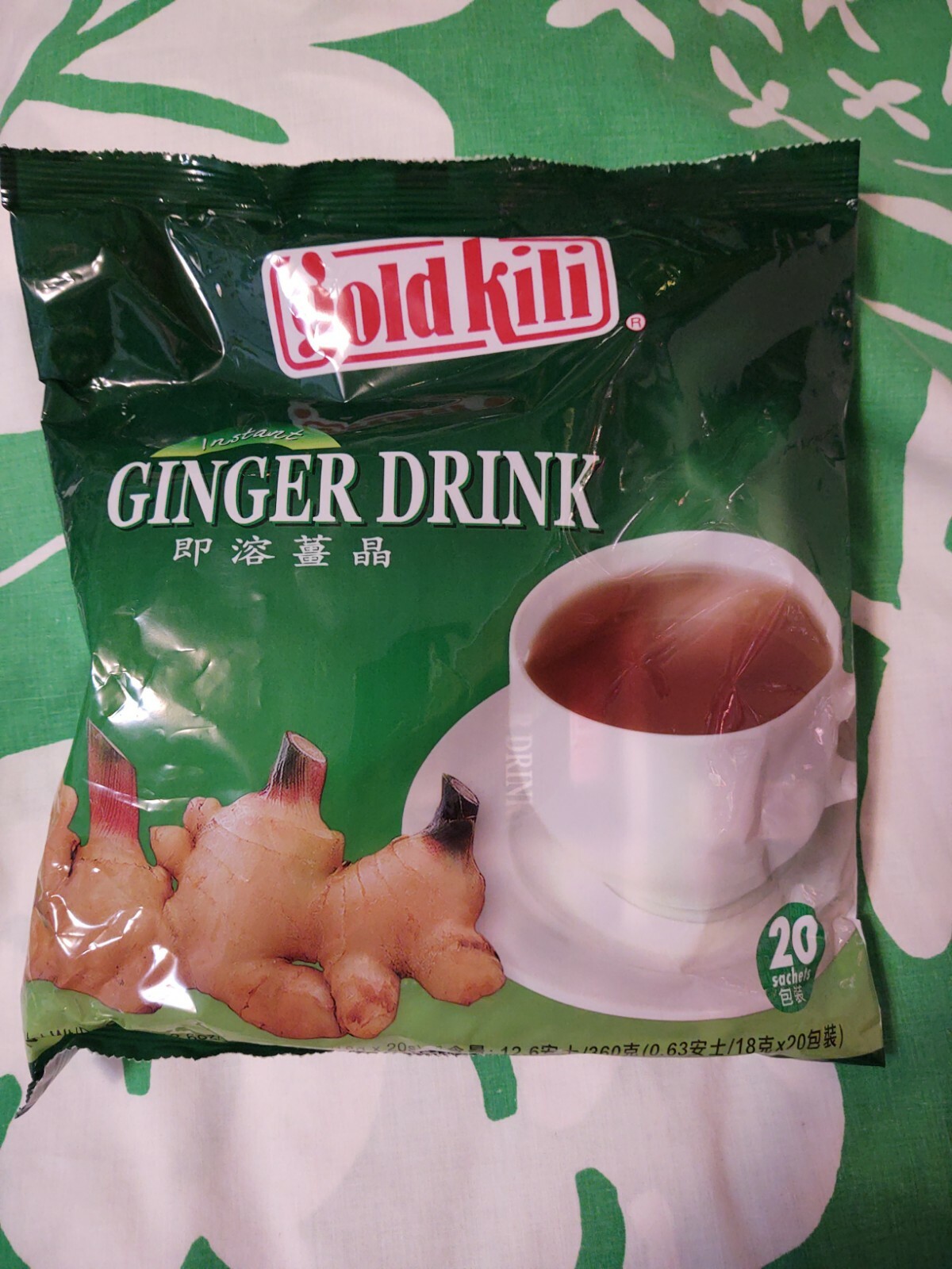 Gold Kili Natural Instant Honey Ginger Tea Drink, 360g Bag (20 Sachets)