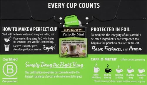 Bigelow Plantation Mint Black Tea 20 Count Individually Wrapped Fresh Flavor