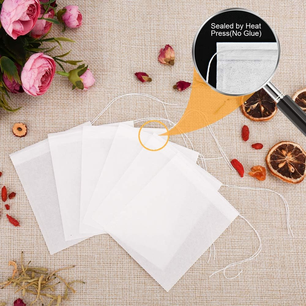 100PCS Tea Filter Bags, Disposable Tea Bags for Loose Leaf Tea, Drawstring Empty