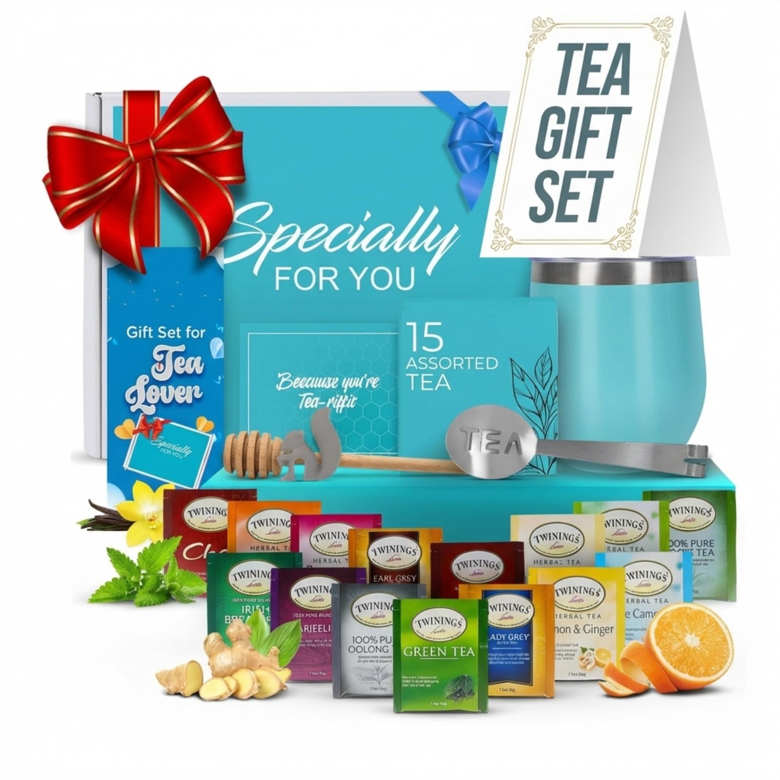 New Best Modern Elegance Tea Tumbler Gift Set for Women, Teal Free Shipping