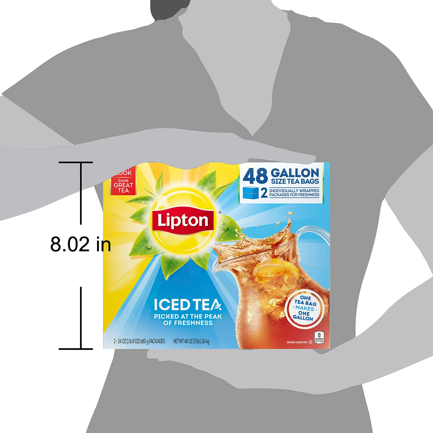 (ONE BOX) LIPTON ICED TEA BAGS GALLON FAMILY SIZE, UNSWEETENED, PEKOE (48 BAGS)