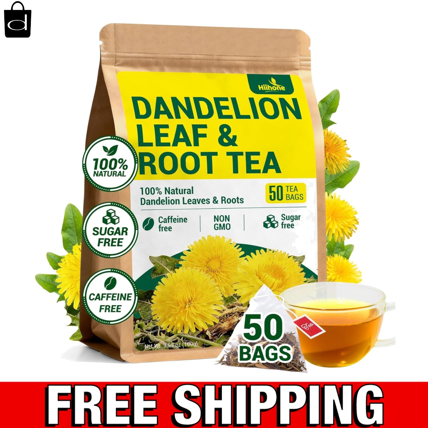 – Dandelion Leaf & Root Tea Bags, 50 Teabags – Natural Dandelion Herbal Tea for