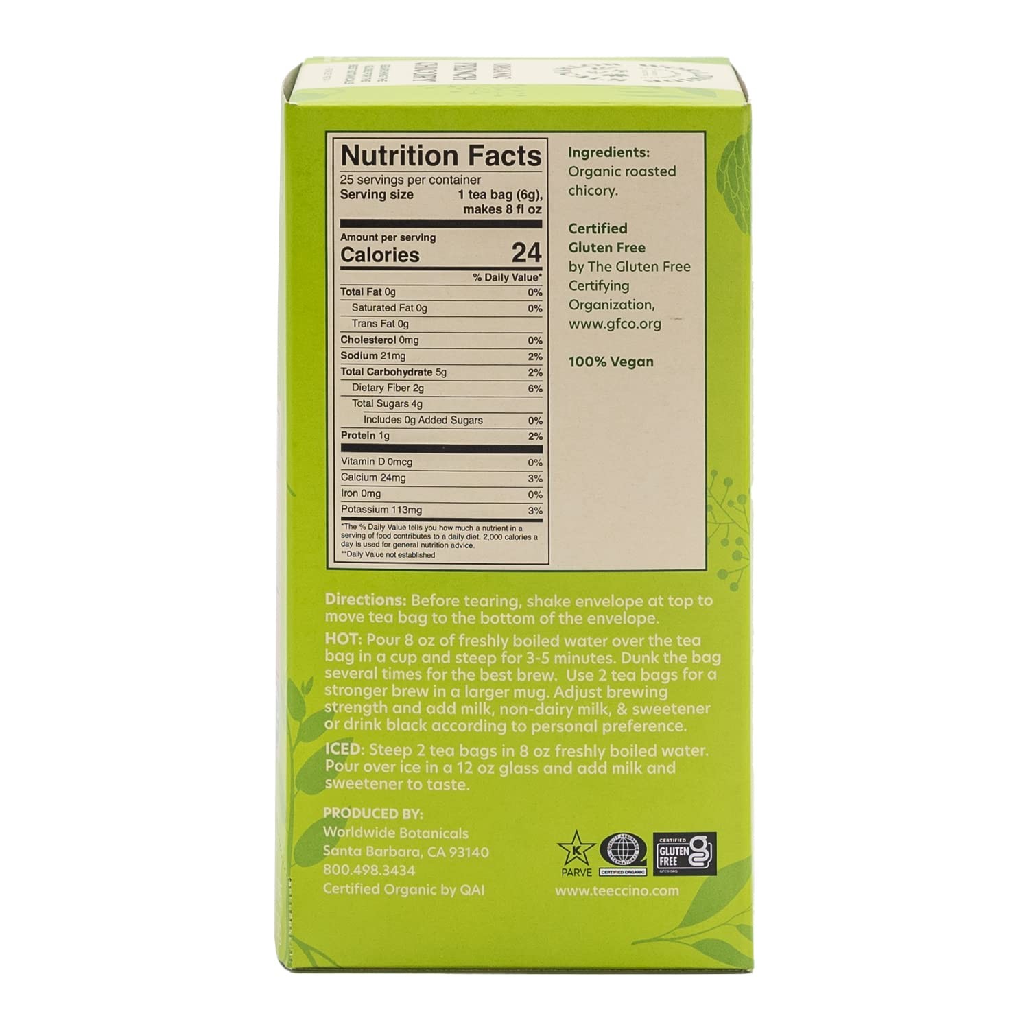 Organic French Chicory Root Tea, 25 Tea Bags – 3x herbs with 6g per teabag – …