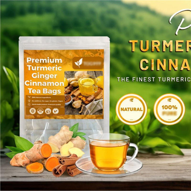 60Bags Turmeric Ginger Cinnamon Tea No Additive Support Brain Weight Sleep-Skin