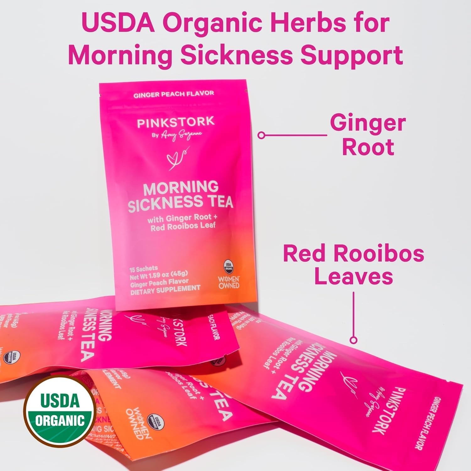 Natural Ginger Peach Tea for Pregnancy – 15 Sachets for Morning Sickness Support