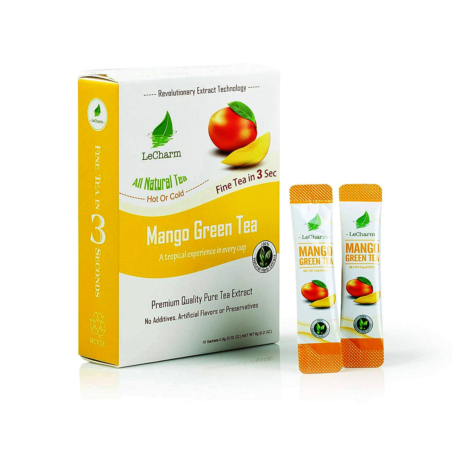 Premium 100% Natural Mango Organic Green Tea Sugar Free (10 Sachests)
