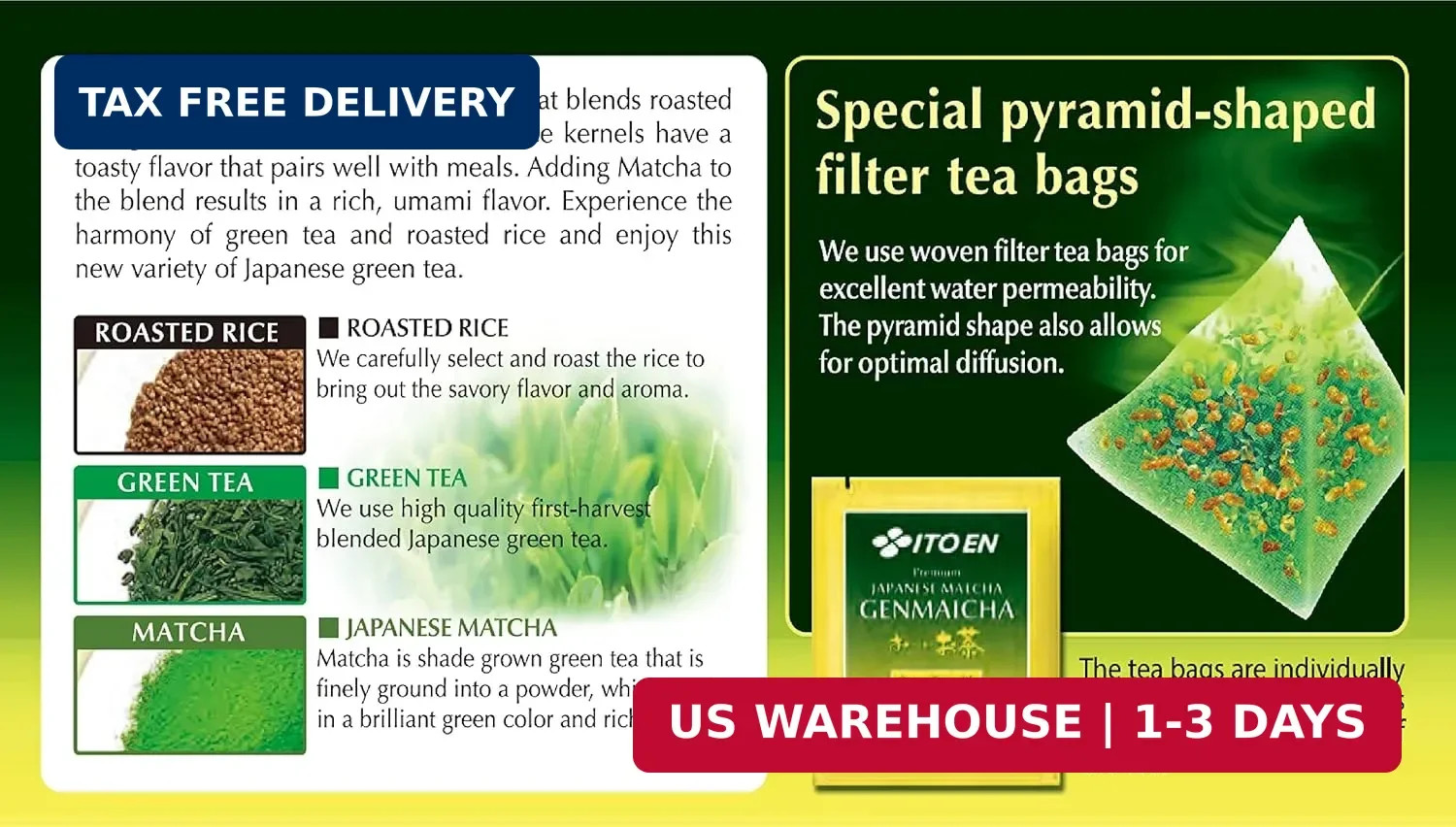 ITO EN Oi Ocha Premium Japanese Matcha Genmaicha Green Tea – Tea Bags, 50 Count
