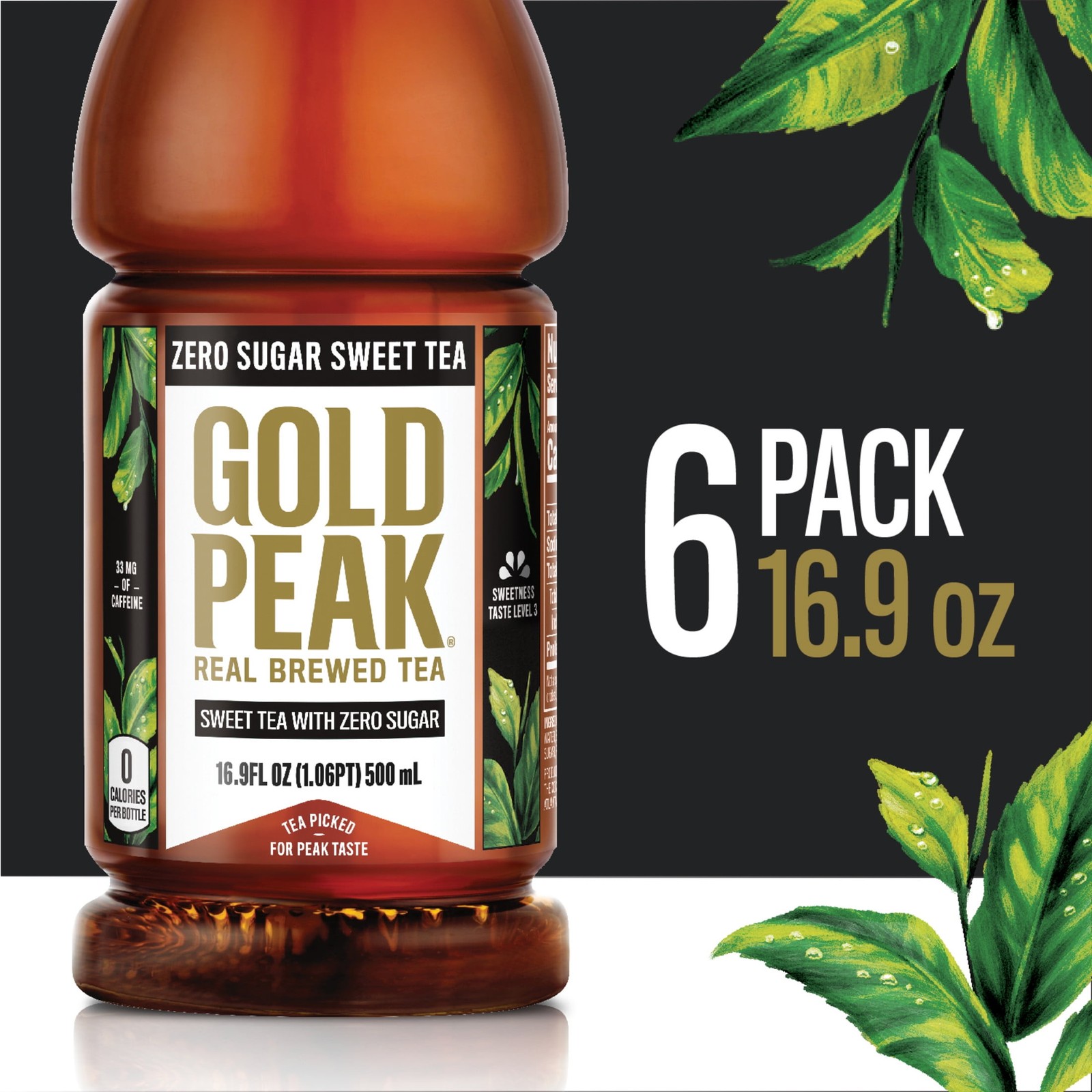 Gold Peak Iced Tea, Zero Sugar Sweet Tea Bottles, 16.9 fl oz, 6 Pack
