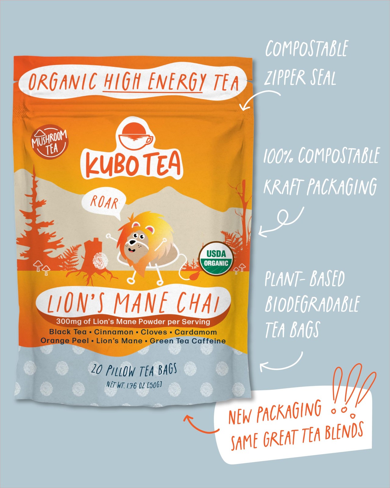 High Caffeine Mushroom Tea (155 mg) – Kubo Tea: Organic Lion’s Mane Chai…