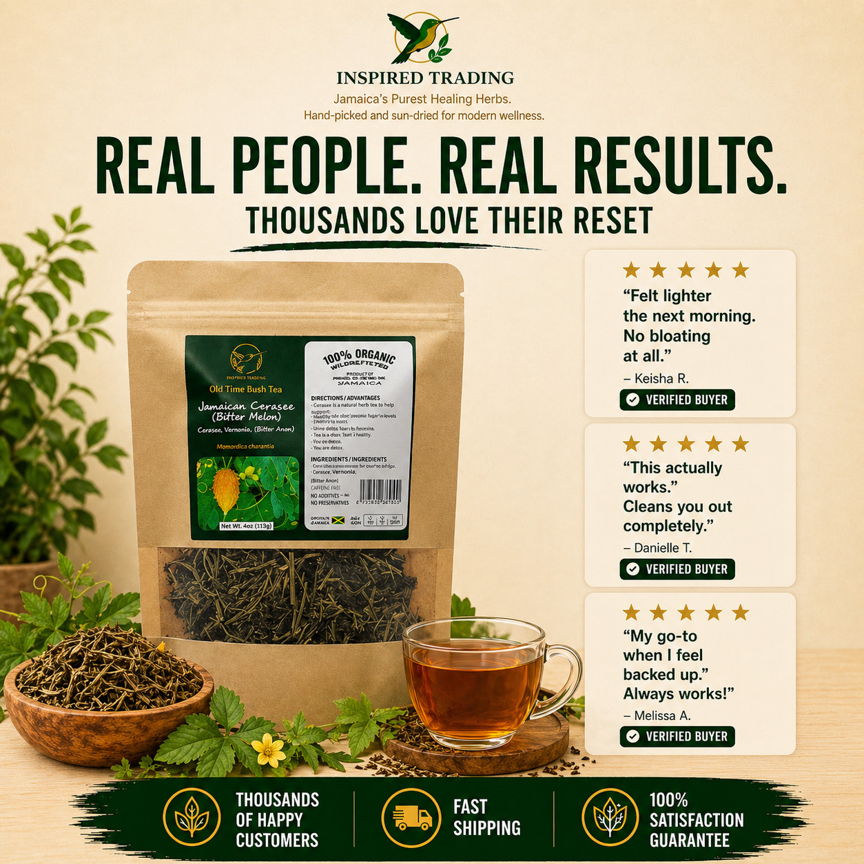 Jamaican Cerasee Tea Organic Bitter Melon Loose Leaf Herbal Available in US & CA