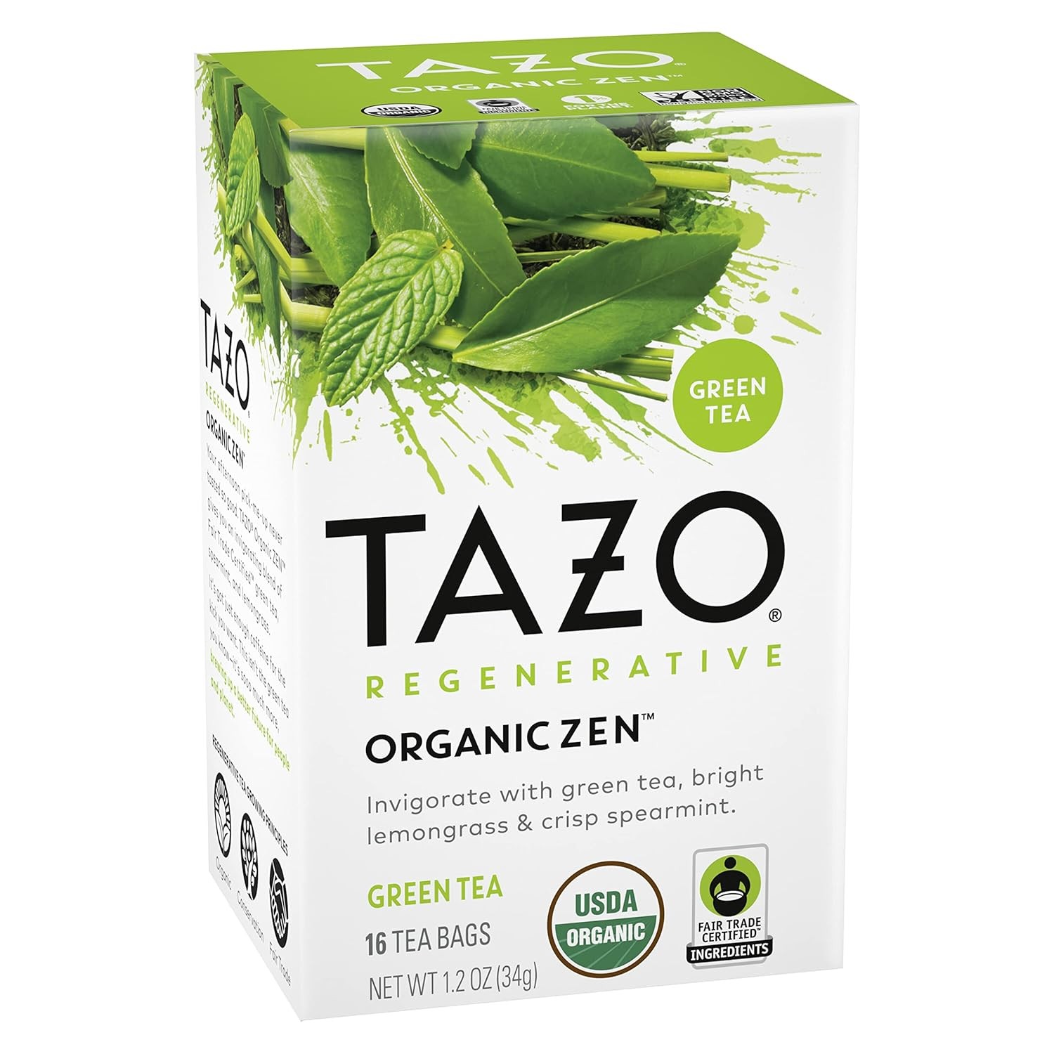 TAZO Organic Zen Green Tea, Caffeinated Tea with Refreshing Lemongrass & Spearmi