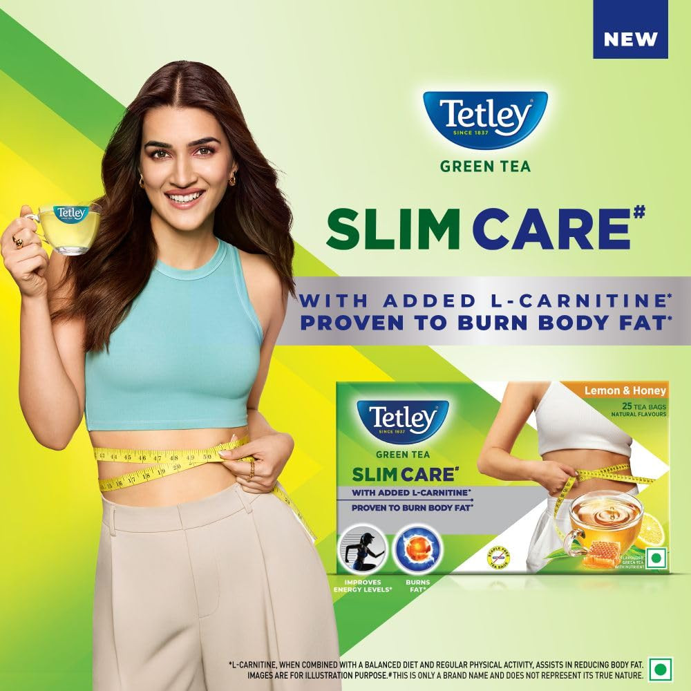 Tetley Green Tea Slim Care Lemon and Honey 25 cup Burn Body Fat,Boost Energy