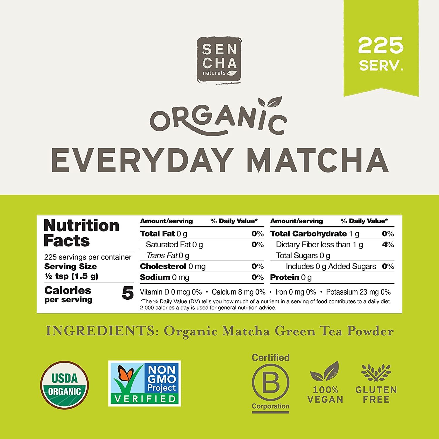 Sencha Eveyrday Natural USDA Organic Matcha Green Tea Powder Rich Antioxidant