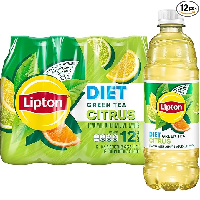 Lipton Diet Green Tea Citrus 16.9oz Bottles Pack of 12 Zero Calorie Refresh
