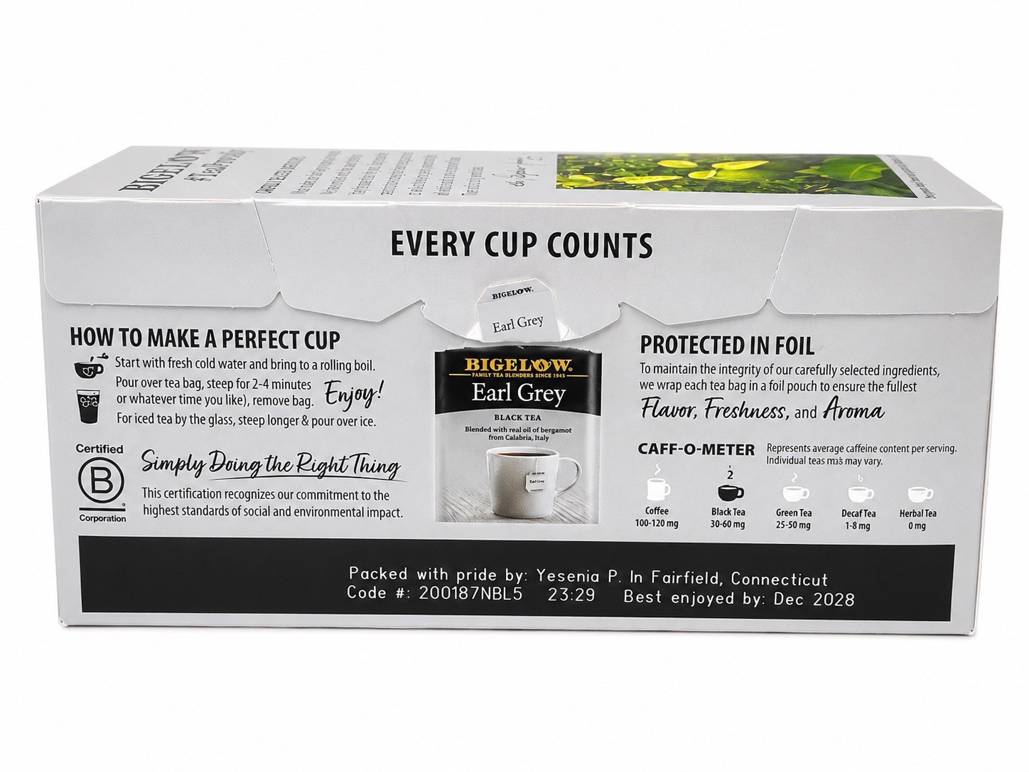Bigelow Earl Grey Black Tea 28 Count Tea Bags Natural Bergamot Flavor Kosher