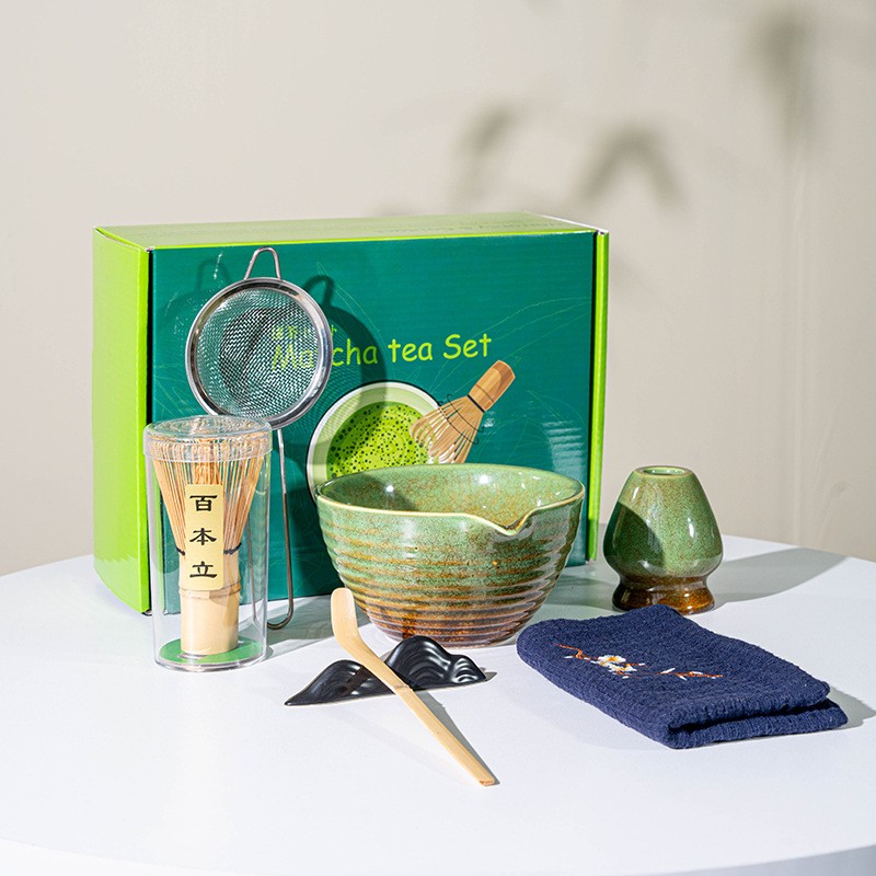 Matcha Whisk Set,7 PCS Ceramic Matcha Kit Includes Matcha Bowl with Spout Matcha