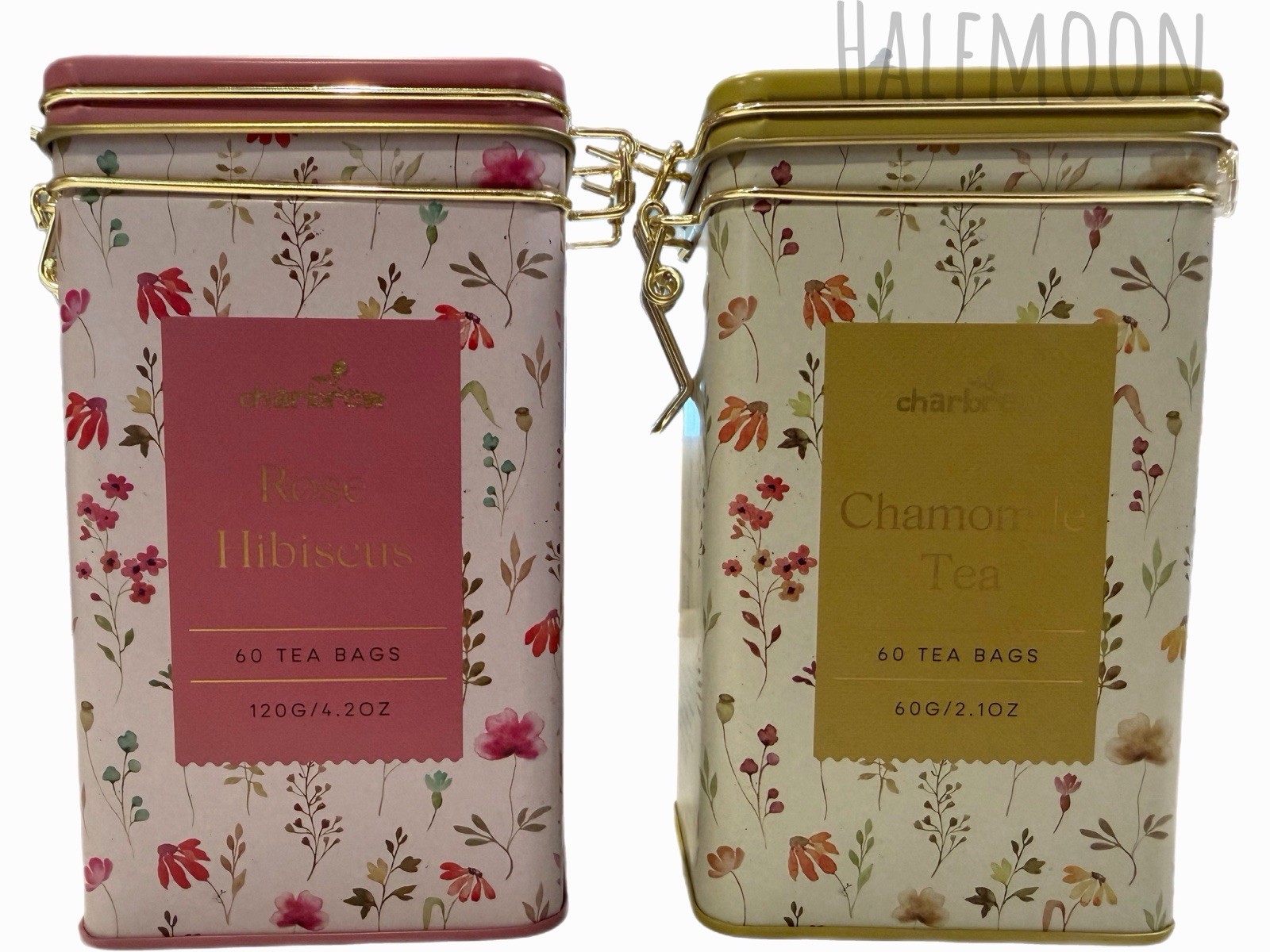 Charbrew Rose Hibiscus Tea & Chamomile Tea Set 60 Bags Each Floral Gift Set Tea