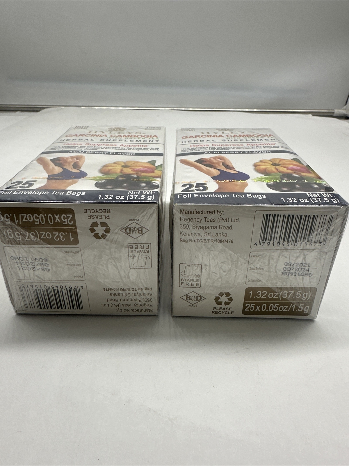 (2 Pack) Hyleys Garcinia Cambogia Green Tea ACAI BERRY Flavor 25 Bags